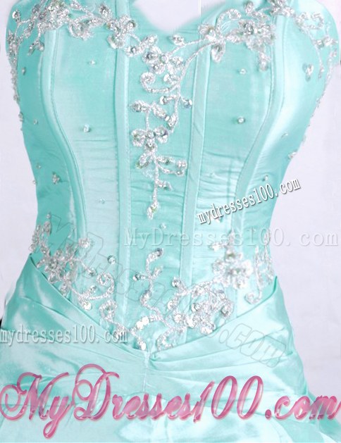 Ruched Apple Green Sweet 16 Dresses with Pick-ups and Appliques
